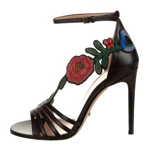 Gucci Leather Floral Print Sandals Heels w/ Tags